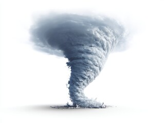 Isolated swirling tornado vortex on white background representing severe weather danger