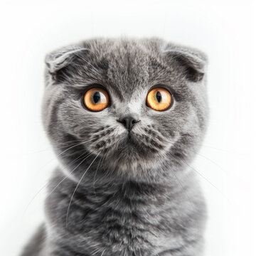grey scottish fold on white background