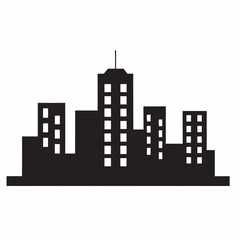 Obraz premium Simple Cityscape Icon Black Silhouette of Buildings against White Background Clean and Minimal Design Perfect for Urban