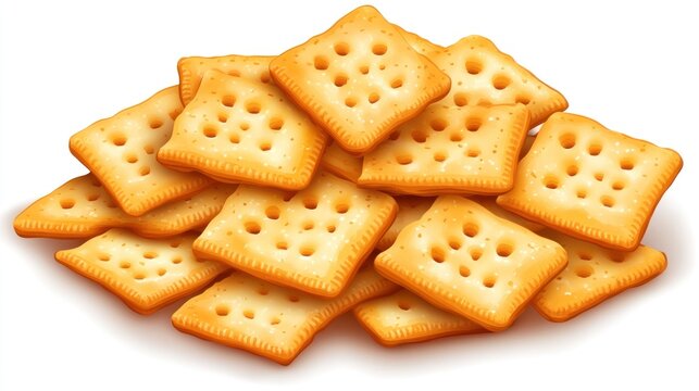 Square crackers golden brown baked snack food closeup view