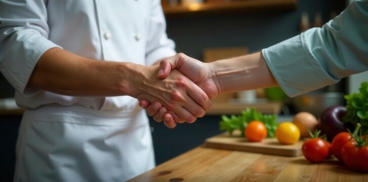 Chef's hand extends for a handshake, welcoming a new kitchen team member , opportunity, career
