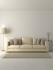 Elegant Living Room Interior with Cream Sofa and Neutral Tones for Calm and Relaxing Atmosphere