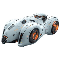 Exploring futuristic concept vehicle design white and orange glowing accents on transparent background
