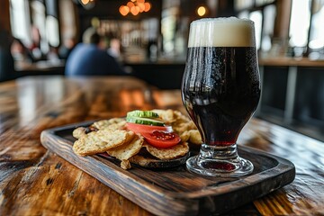 Dark Beer and Crispy Chips: A Rustic Pub Scene
