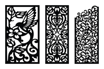 Ornate Decorative Panels With Bird Floral And Abstract Designs Black And White