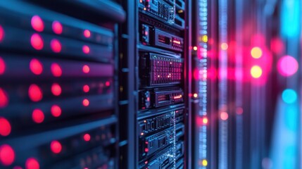 Obraz premium Server racks with glowing lights in a data center
