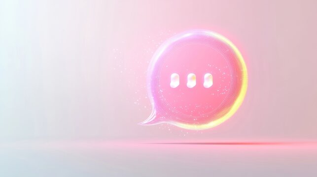 3 d glowing ellipsis speech bubble on pastel background