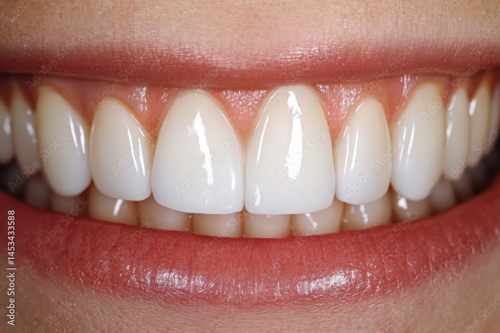 Poster Stylized Smile Line Featuring a Gleaming Implant Highlight Against a Healthy Tooth Backdrop Generative AI