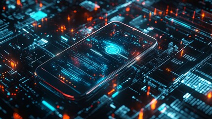 Smartphone Interface: Futuristic Data Streams and Neon Glow