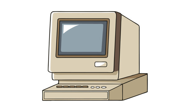 Retro vintage computer monitor with blank screen isolated on white background