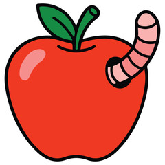 Apple with worm isolated vector illustration on white background