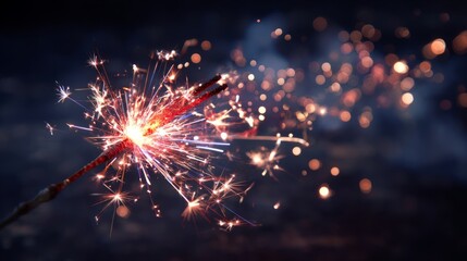 Fototapeta premium A vibrant red, white, and blue firework bursts in the night sky, symbolizing American pride and celebration. 