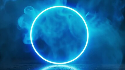 This striking video features a neon blue geometric circle on a dark background, resembling a mystical portal. Ideal for branding, this futuristic mockup can showcase your logo and design concepts.