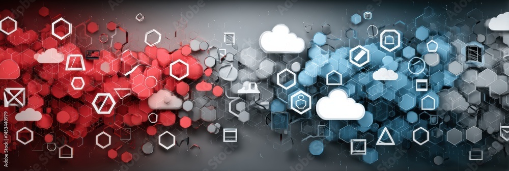 Poster Cloud Computing Icons Obstructed Mid-Transfer by National Firewalls Creating a Visual Representation of Digital Barriers Generative AI
