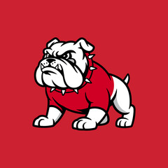 Muscular White Bulldog Mascot with Red Spiked Collar in a Dynamic Pose