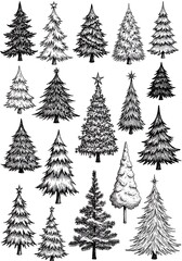 Obraz premium Hand-Drawn Christmas Trees: Ink Sketch Collection AI Generated