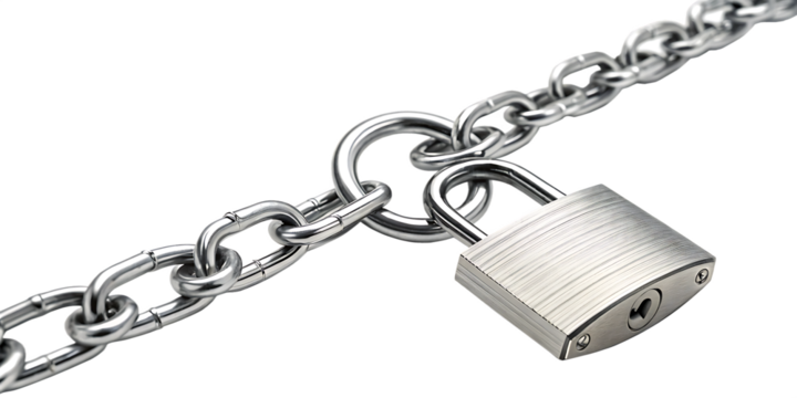 chain in with padlock on white background, PNG