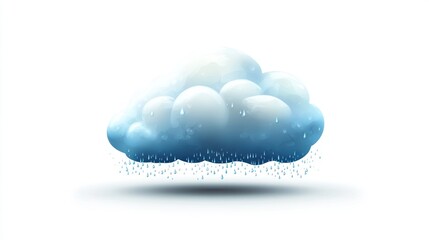 Blue cloud with falling raindrops on white background