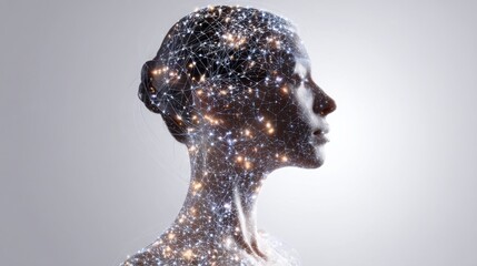 Obraz premium Woman's head surrounded by a network of stars representing ai capital intuition and neural pre-trade sense