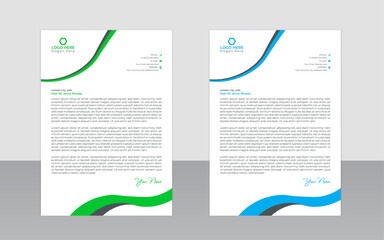Creative Business Letterhead Template with Wave Design – Clean Green and Blue Color Variants