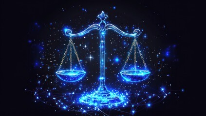 Glowing Scales of Justice: A Digital Artwork of Balance and Fairness