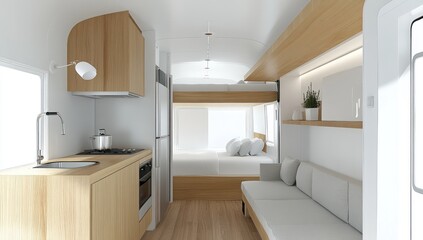 Fototapeta premium Modern Tiny House Interior Design: Minimalist Living Space