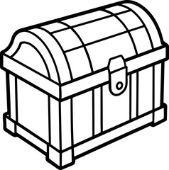 wooden chest outline vector illustration, line art