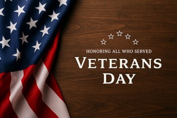 American Flag Veterans Day Wood Background Patriotic Holiday Image Honor Respect Service Military USA November Celebration Festive Red White Blue Stars Stripes Wooden Texture National Day Greeting    