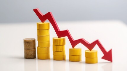 Stack of coins with an upward red arrow, symbolizing economic growth and financial progress in investment strategies