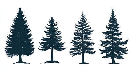 Obraz premium Four Conifer Silhouettes Against White