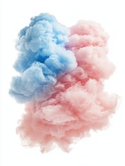 Fototapeta premium Ethereal Cloud of Blue and Pink Smoke on White Background for Dreamy and Abstract Concepts