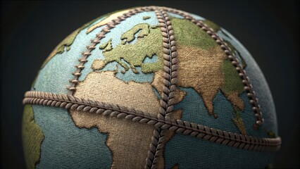 Textured Globe Sculpture with Fabric and Stitched Elements