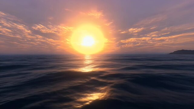 Ocean Sunset: Vibrant Orange and Purple Hues Over Calm Water