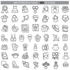 Art & Illustration A collection of minimalistic line icons themed around Mother's Day, Mother's Day Line Icons Set 