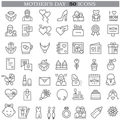 Art & Illustration A collection of minimalistic line icons themed around Mother's Day, Mother's Day Line Icons Set 