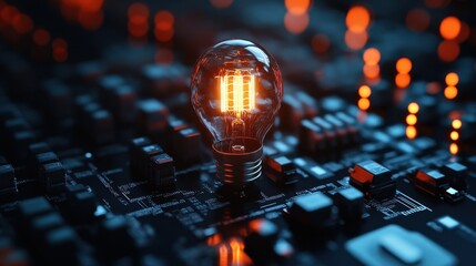 Wires and connectors fill a server mainframe, illuminated by a single light bulb, showcasing advanced data center technology.