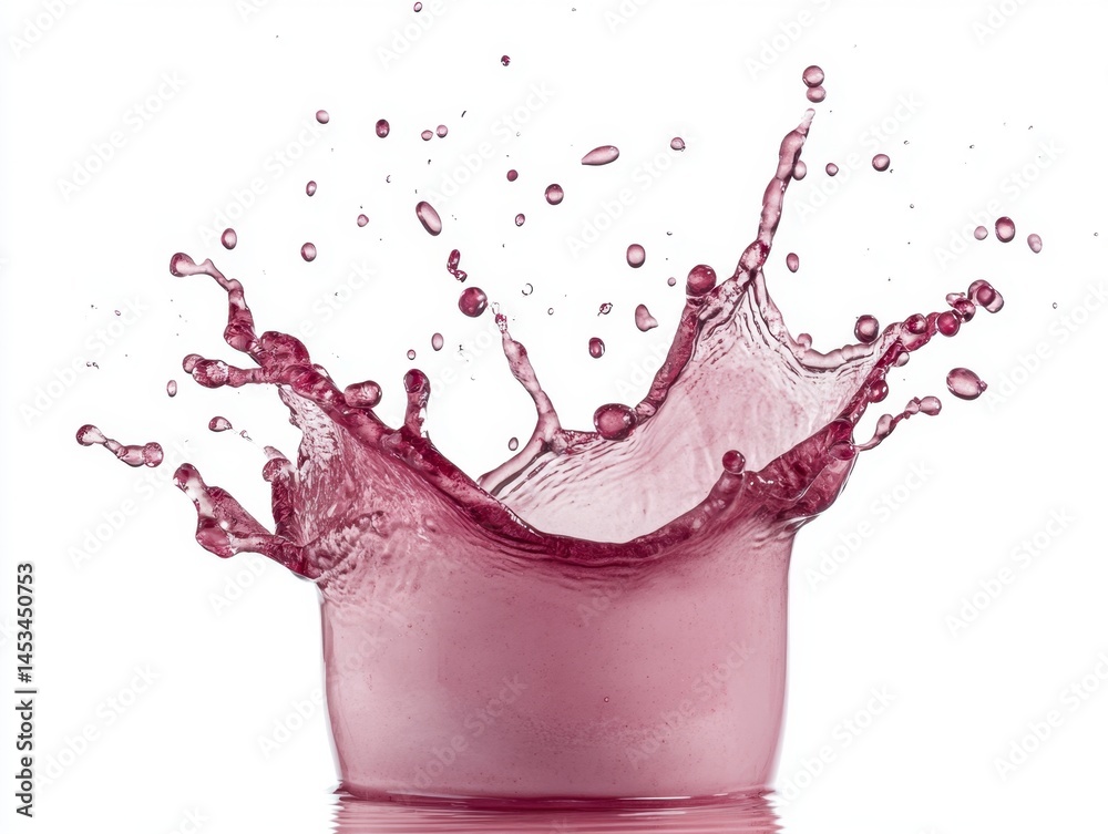 Poster red liquid splash on white background creates dynamic and refreshing visual effect for design