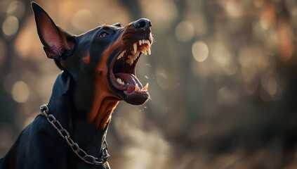 Majestic Doberman Pinscher Howling in the Forest