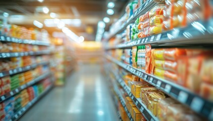 Fototapeta premium Grocery Store Aisles: A Colorful Panorama of Food Products