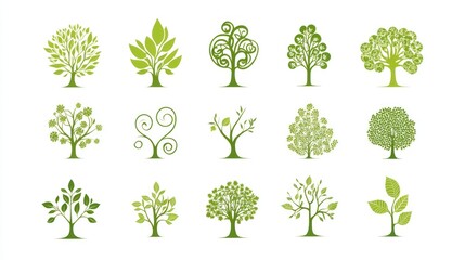 Collection of stylized green trees