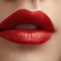 Obraz premium Close Up of Woman's Lips Showcasing Vibrant Color and Texture Highlighting Beauty and Elegance with Soft Lighting and a Sensual Mood in a Portrait Style