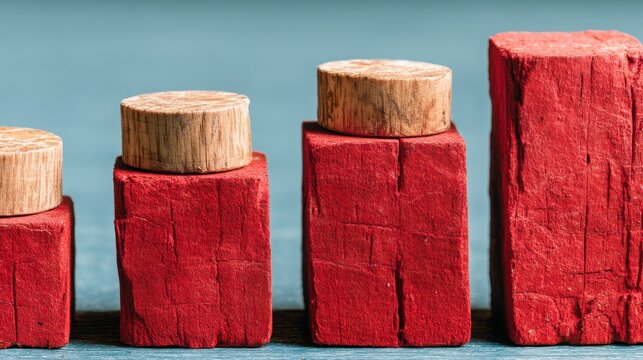 A row of red wooden blocks arranged neatly representing future algorithmic emotional rescue funds and investment concepts