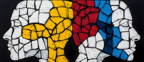 Abstract Face Portraits with Broken Mosaic Pieces