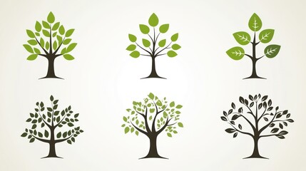 Obraz premium Simple Tree Icons Set on Light Background