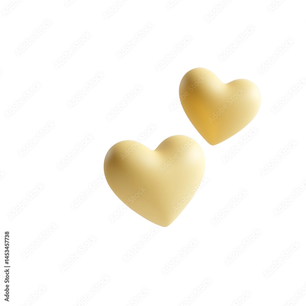 Poster floating pair of smooth, ivory heart shapes radiating soft light on plain backdrop