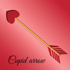 A vector depiction of a golden arrow with a heart-shaped tip and red fletching, symbolizing love and romance.