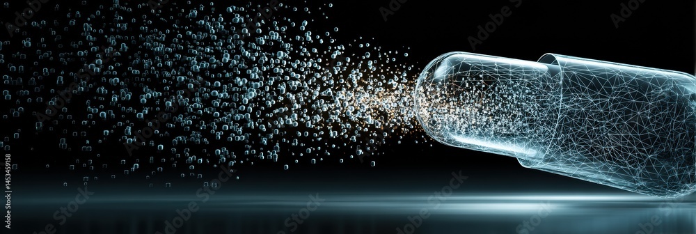 Fototapete 3d render of smart pill dissolving within a digital silhouette of a human body showcasing future hea