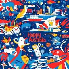 a vibrant Australia Day flyer featuring the Australian flag as the main background