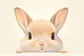 Obraz premium Cute tan bunny peering over white edge, with large ears and soft fur