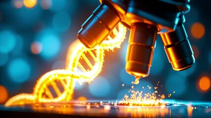 Microscope Observing Glowing DNA Helix